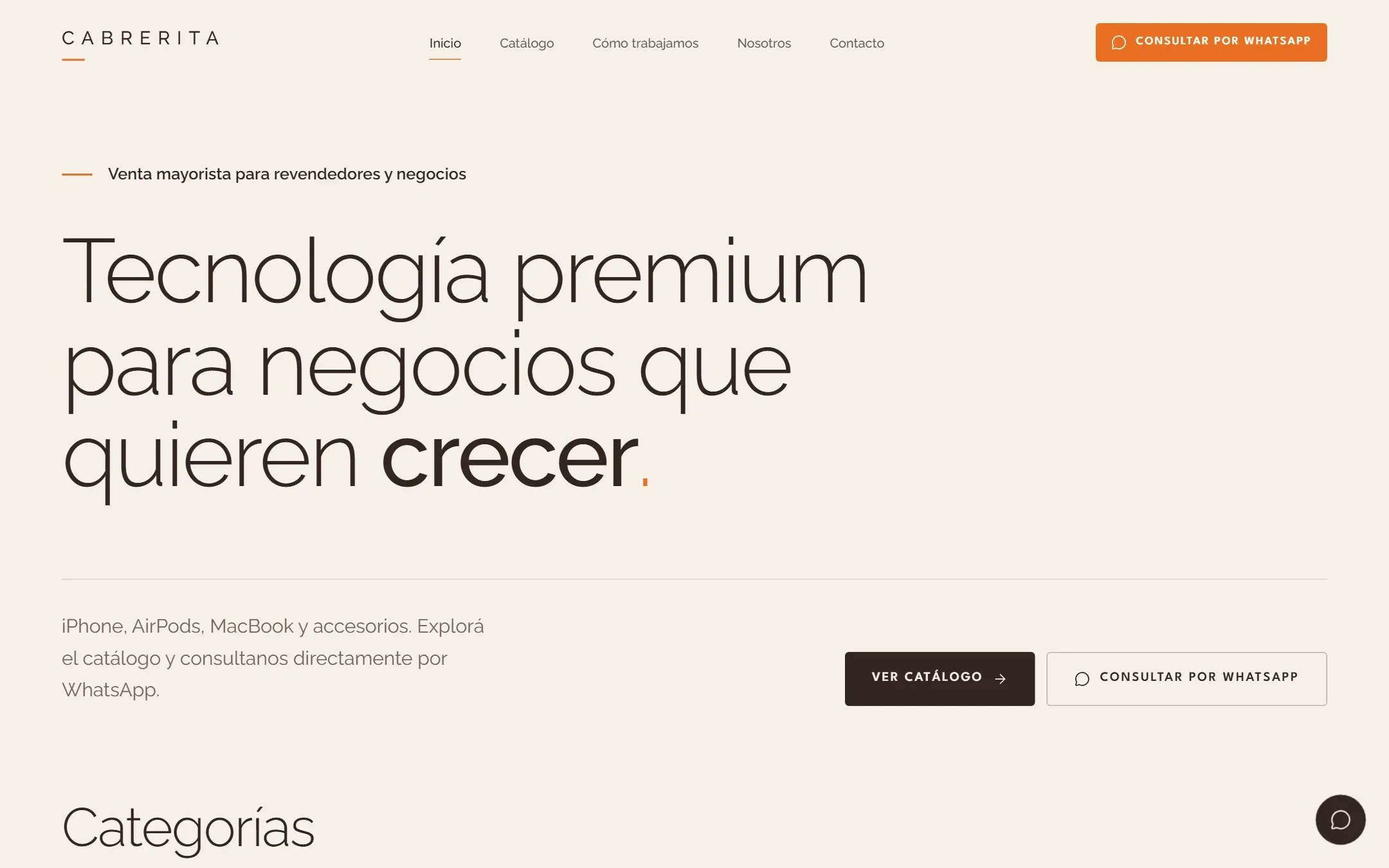 Inicio del sitio de Cabrerita Store: Tecnología premium para negocios que quieren crecer.
