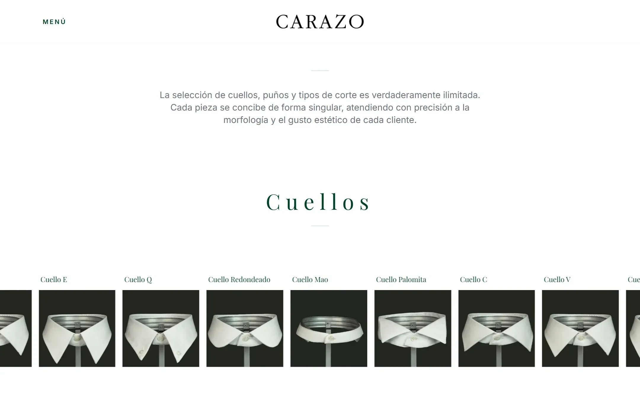 Página de personalización de Carazo con la selección de cuellos.