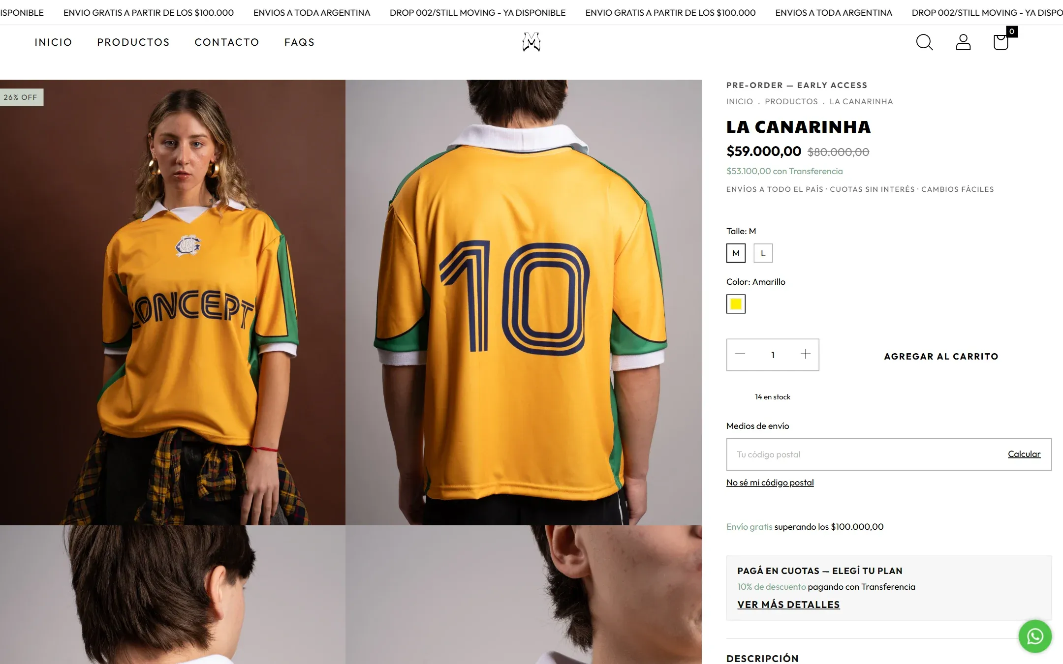 Ficha de producto de la camiseta La Canarinha en la tienda de Manila.concept.