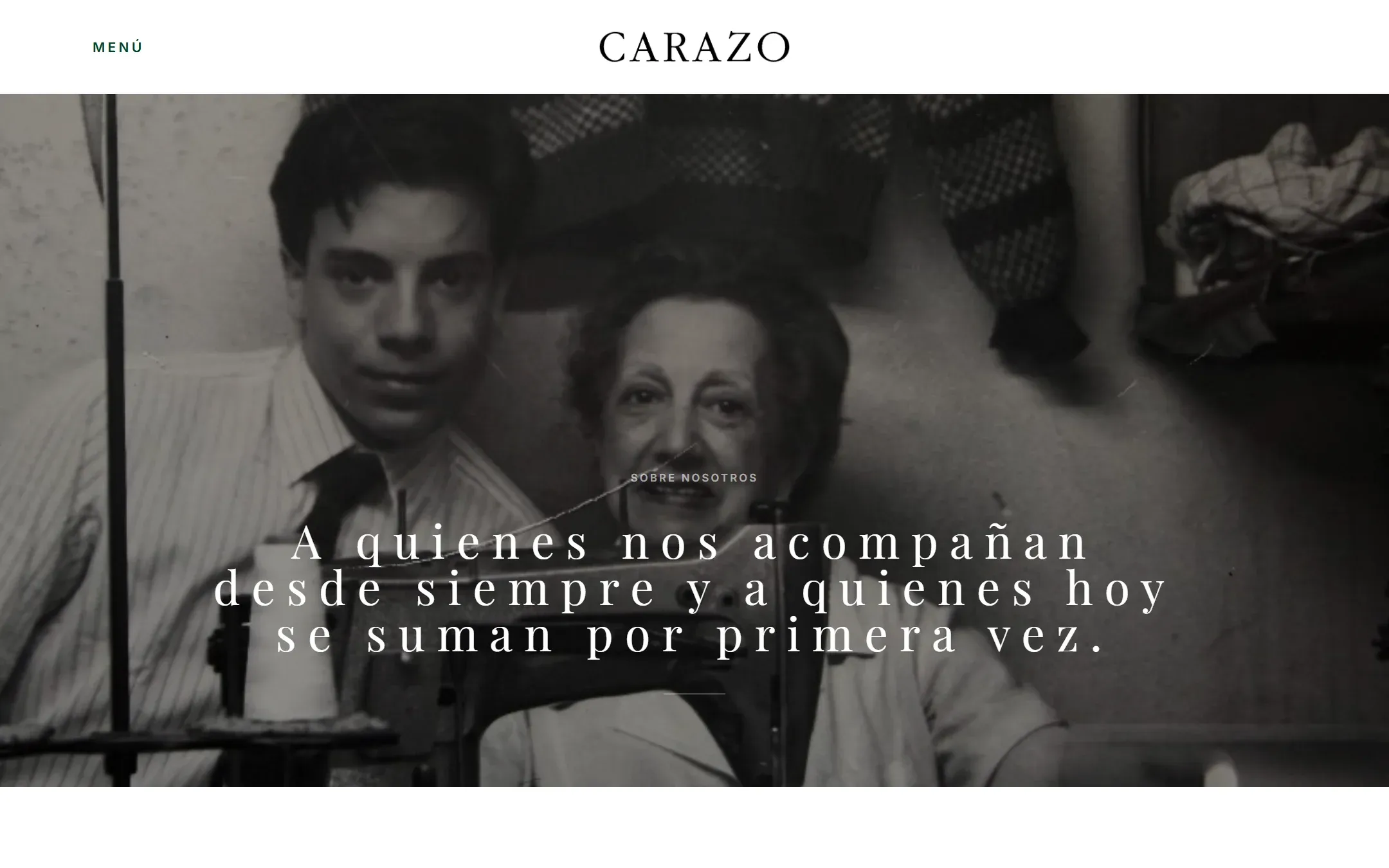 Página Sobre nosotros de Carazo con una fotografía histórica de la familia.