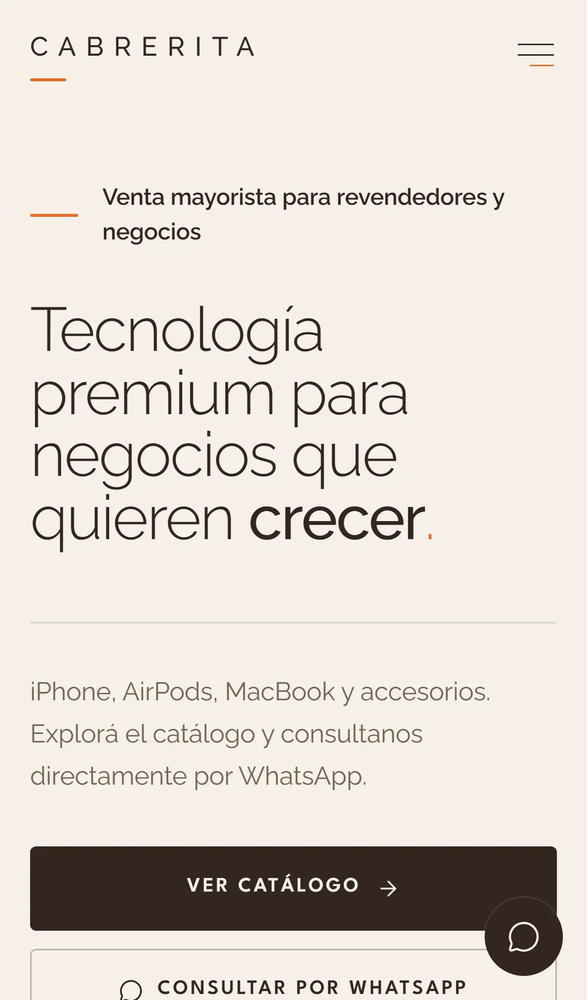 Inicio de Cabrerita Store en celular.