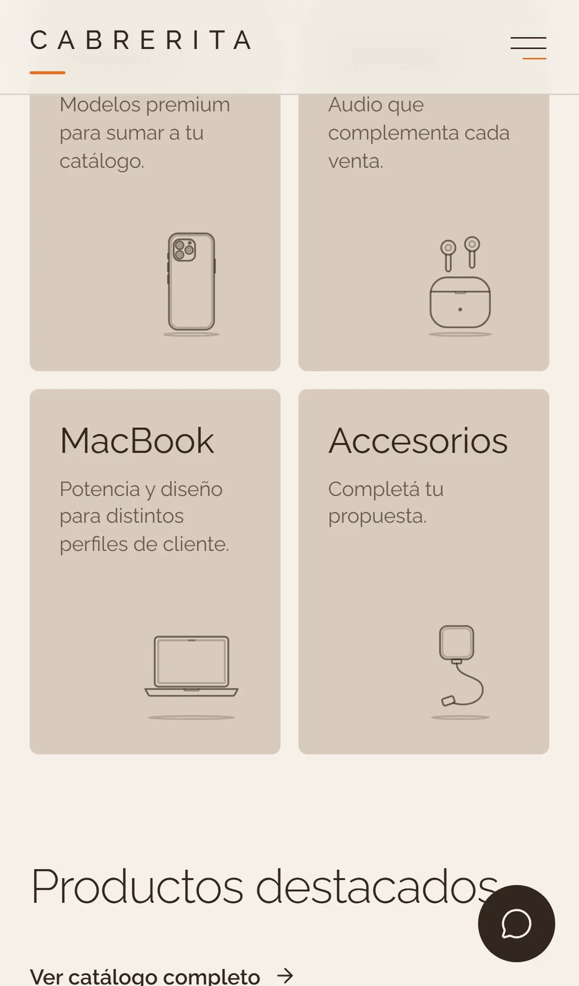Categorías de Cabrerita Store en celular.