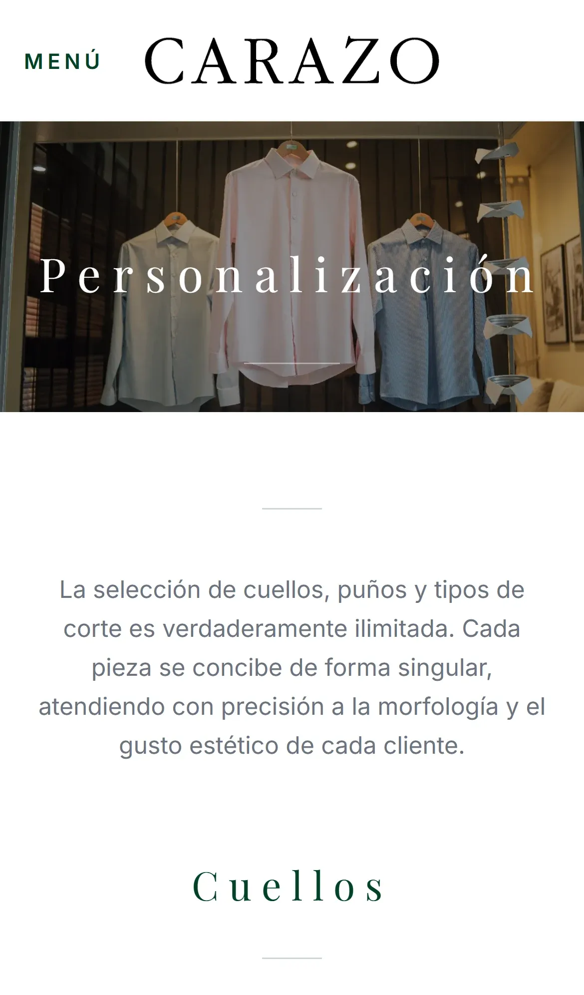 Página de personalización de Carazo en celular.