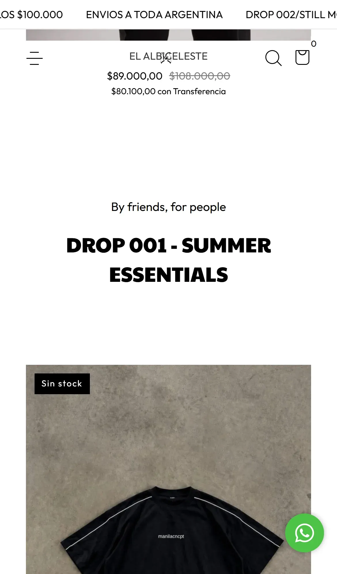 Colección Drop 001 de Manila.concept en celular.