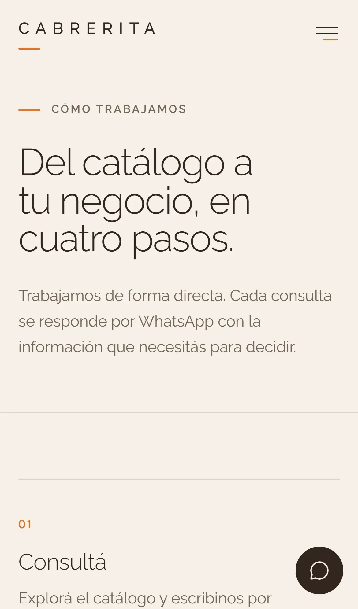 Página Cómo trabajamos de Cabrerita Store en celular.